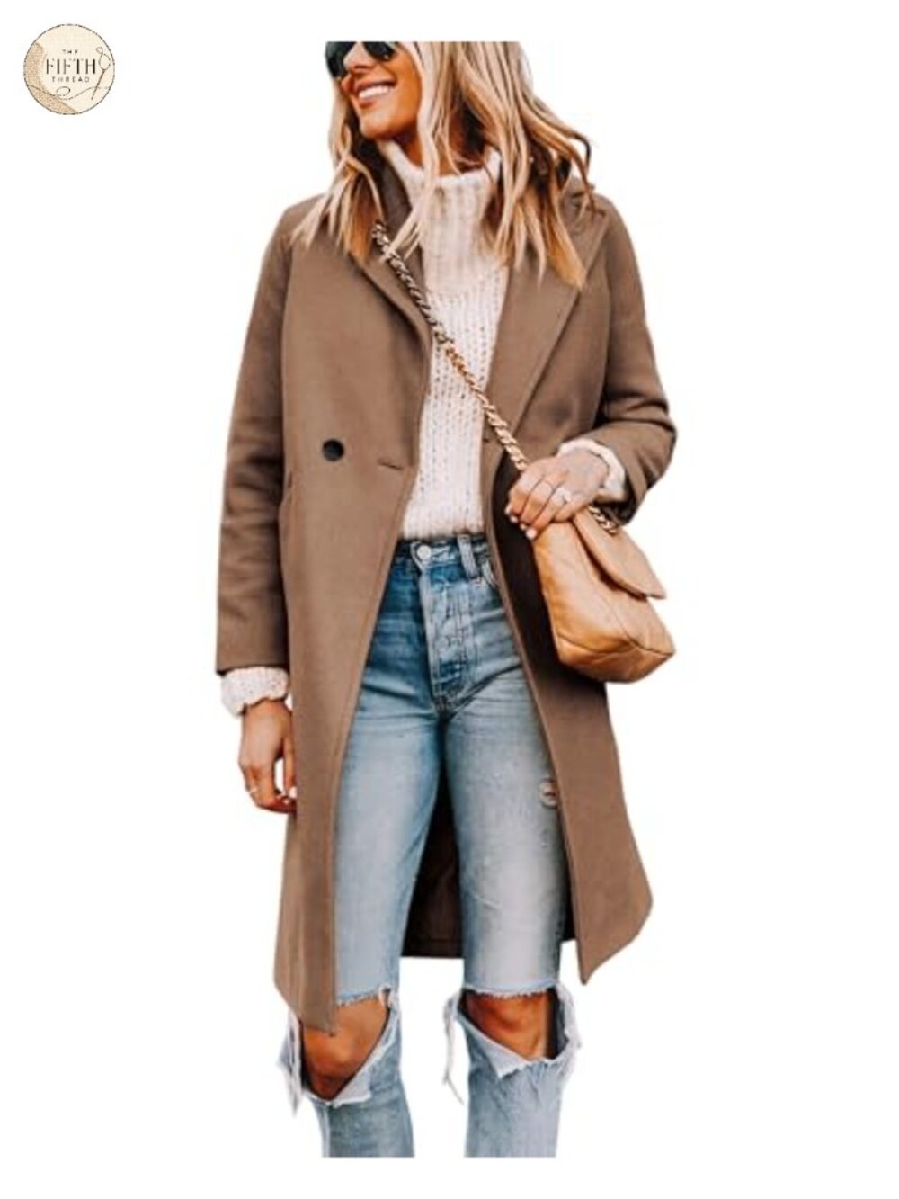 Wool Blend Long Sleeve Notch Collar Knee Length Pea Coat